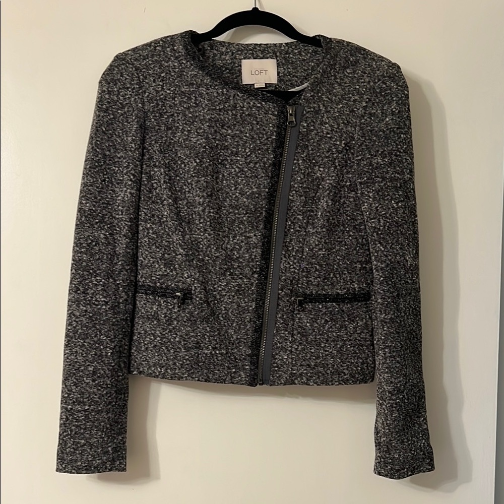 LOFT Gray Tweed Blazer with Structured Shoulders
